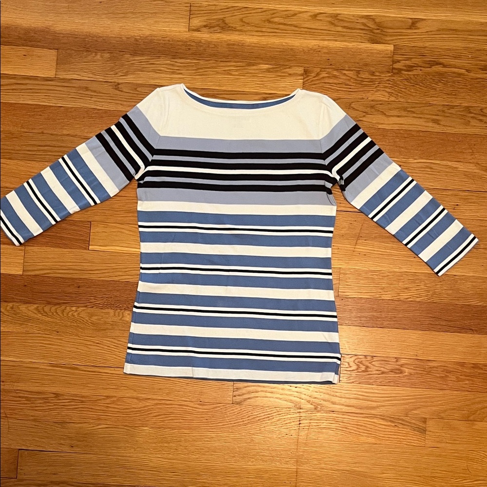 Talbots Blue and White 3/4 Sleeve Tee